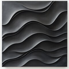 Abstract dark grey waves wall art, modern interior design