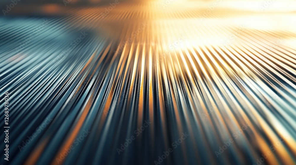 Poster metallic surface with reflective parallel lines in warm light