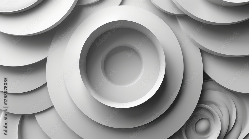 Poster abstract 3d circular pattern in white tones