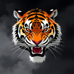 Tiger Head Illustration Bold Side Profile with Intense Roar Black Stripes and Orange Accents Majestic High Detail Wild Animal Art with Clean Background Free Design