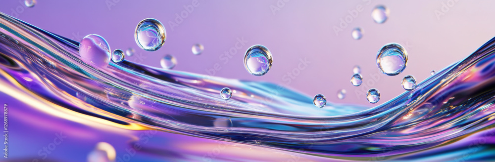 Poster pastel waves undulate gently, creating a tranquil atmosphere as bubbles float gracefully through the