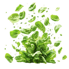 Obraz premium Flying falling Romaine lettuce leaves isolated on transparent background