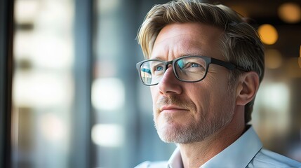 Thoughtful professional in casual attire, embodying creativity and focus.