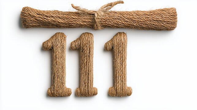 Textured Number 111 Crafted from Beige Fabric with Rolled Element Tied with String
