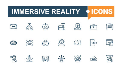 Immersive Reality modern icon. Includes thin line internet, simulation, device, eye, game, augmented reality, control, gaming. Outline symbol collection. Editable stroke.