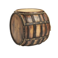 Obraz premium Wooden barrel with rope detail and brass accents. Isolated on transparent background. Generative AI