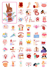 Illustration Celebrating International Women's Day Empowerment Set. Love and Strength. Strong woman. Girl Power