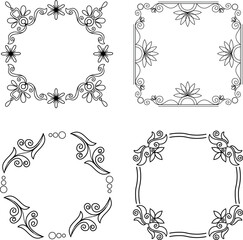 Decorative corners frames doodle set. Vintage decorative angle border with hearts. Wedding design elements, flower decoration ,Vintage frames set isolated on white background. Decorative frame. Vector
