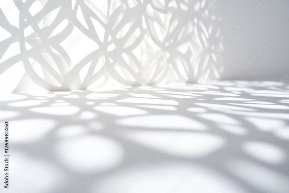 Poster white patterned screen casting intricate shadows on a studio floor
