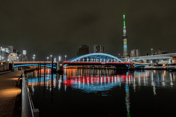浅草　駒形橋の夜景　隅田川/Asakusa, night view of Komagata Bridge, Sumida River