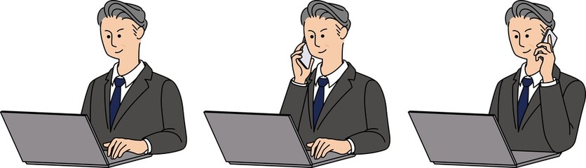 ノートパソコンで仕事をする50～60代男性ビジネスマン2 businessman
