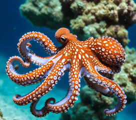 Obraz premium Colorful octopus in blue water, wonderful and beautiful