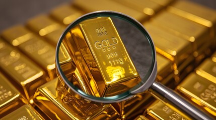 Examining gold bars under magnification a close-up view of precious metal in a warehouse environment for business insights