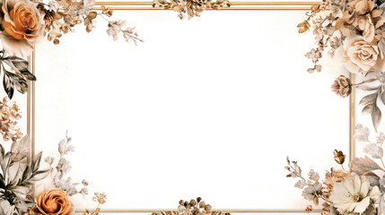 Floral Gold Frame Border on White Background