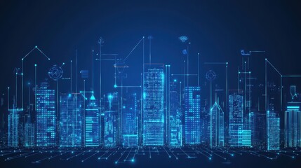 Naklejka premium Digital Cityscape Illuminated By Network Connections