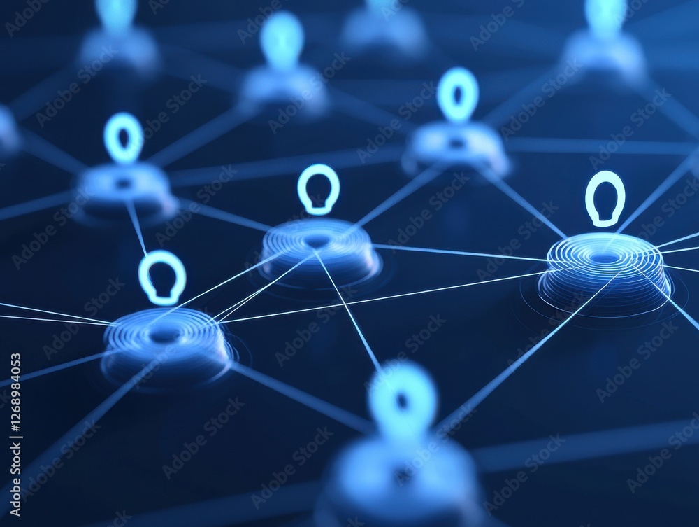 Aufkleber a digital network visualization featuring interconnected nodes with blue outlines, symbolizing commu