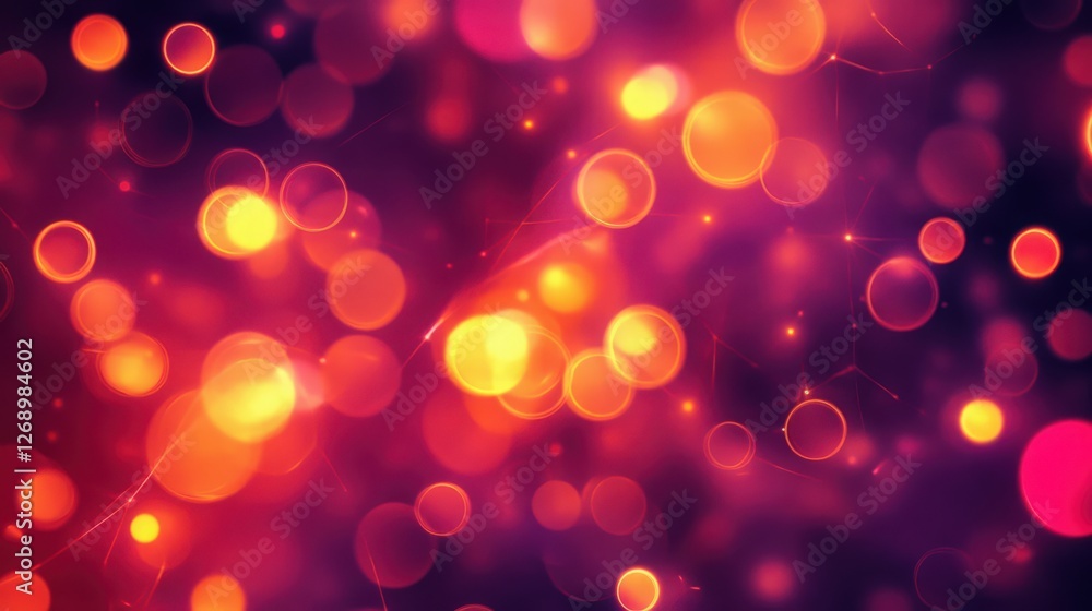 Poster abstract background with glowing circles and bokeh effects in warm colors