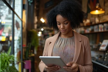 Businesswoman Checking Invoice On Digital Tablet, 