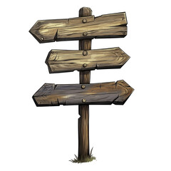Isolated Cartoon Style Three-Way Wooden Signpost