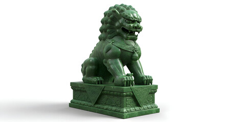 Obraz premium A detailed green stone lion sculpture perched on a decorative pedestal, symbolizing strength, protection, and nobility. The statue showcases intricate craftsmanship, often associated with traditional 