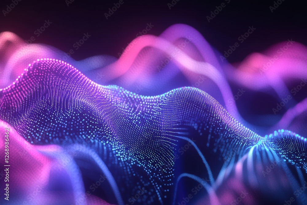 Poster vibrant digital waves flow in neon colors creating a mesmerizing abstract landscape of light and mov