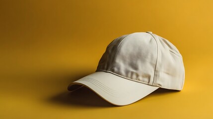 Fototapeta premium Hat with a blank area for embroidery mockups yellow background