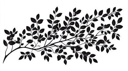 Silhouette branch leaves design, nature, white background, decor