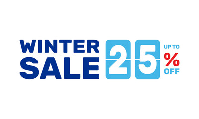 winter sale 25%, vector advertising banner or season discount poster, retail store super offer, online marketplace best price deal