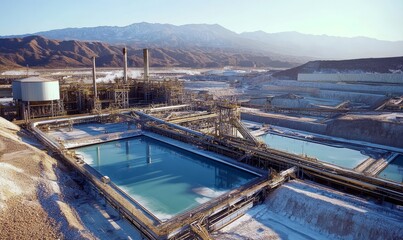 Industrial plant and reservoir water landscape.