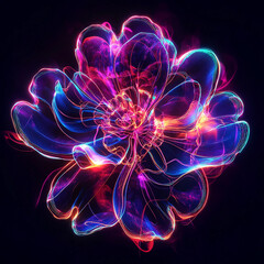 Colorful glowing flower design with vibrant neon effects against a dark background at night