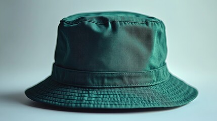 Fototapeta premium A close-up view of a green bucket hat on a soft background, highlighting its texture and color