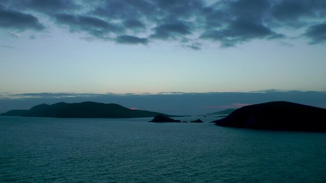 Sunset at the Blasket Islands on Dingle Peninsula seen from the Slae Head drive, Co.Kerry, Ireland