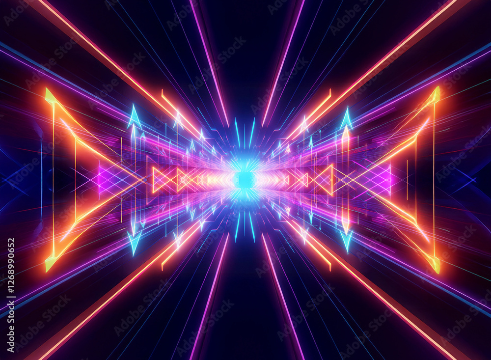Aufkleber vibrant neon lights create an abstract tunnel with a futuristic digital perspective. geometric shape