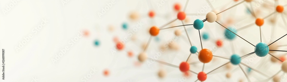 Poster abstract connection of colorful atoms in a scientific concept of molecular structure and network vis