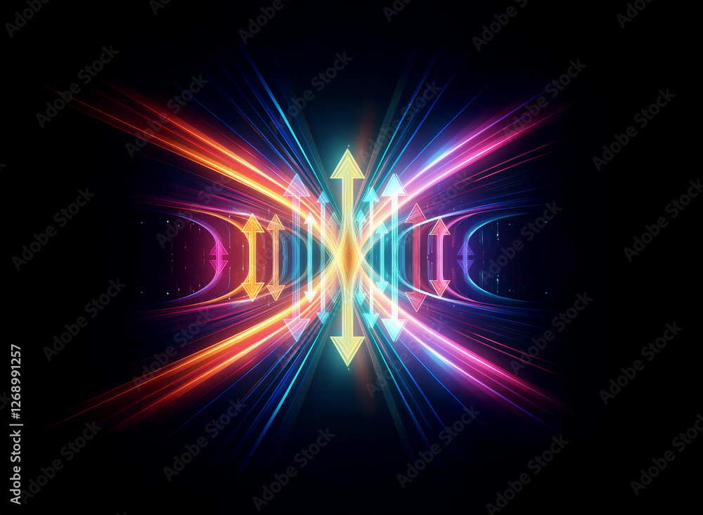 Aufkleber vibrant light streaks emanate from a central point with arrows, conveying motion and direction again