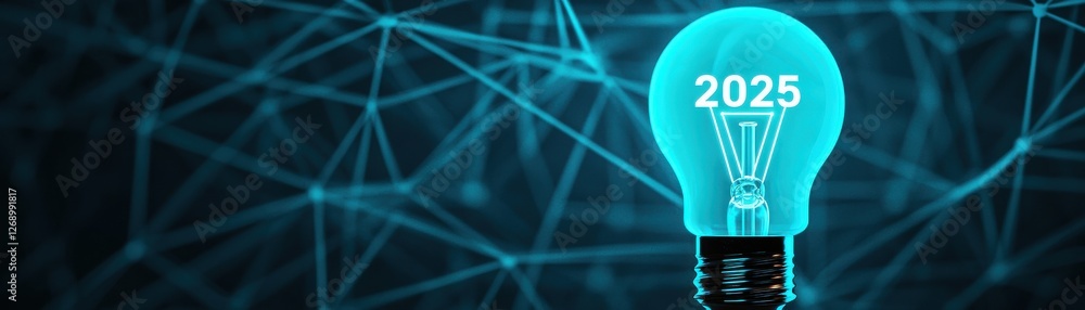 Aufkleber illuminated light bulb with glowing numbers for the year 2025 representing innovation and futuristic