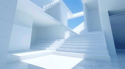 Fototapeta premium Abstract White Architectural Staircase Design: Modern Minimalist Interior Space