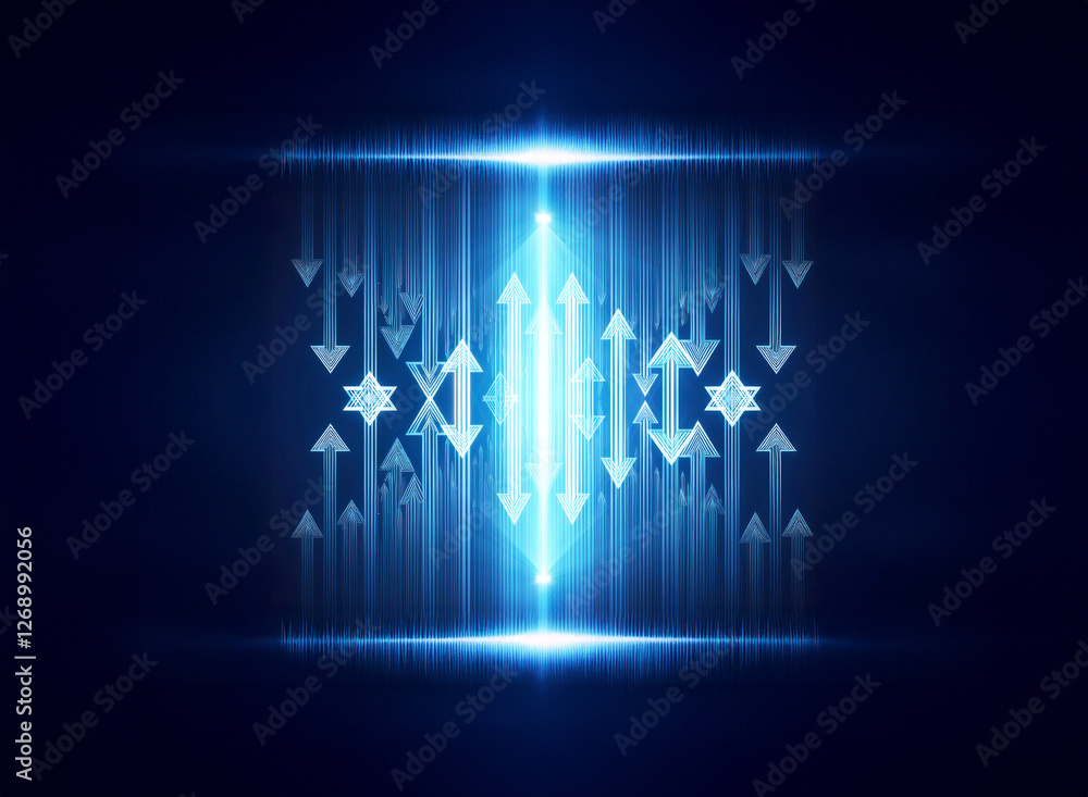 Leinwandbilder abstract blue light beams form a symmetrical geometric pattern with arrows pointing inwards and outw