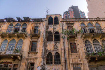 The historic old building in Beirut city center damaged by war, Lebanon.
