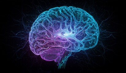 Futuristic Digital Brain with Glowing Neural Connections and AI Energy