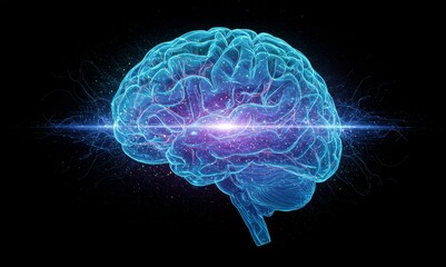 Futuristic Digital Brain with Glowing Neural Connections and AI Energy