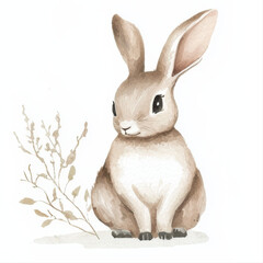 Fototapeta premium A charming watercolor illustration of a cute animal on a white background. Perfect for nursery decor, greeting cards, posters, and digital designs. Soft colors and hand-painted details add a whimsical