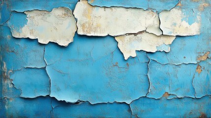 Obraz premium Weathered blue wall with peeling paint showcasing texture and layers of color in a rustic setting
