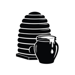 Silhouette vector illustration of a beehive and honey jar icon