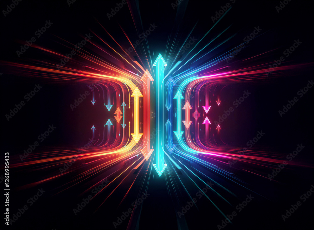 Aufkleber abstract streaks of vibrant light converge and diverge, with arrows indicating opposing directions a