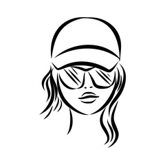 model girl's head, vector sketch. Fashion illustration. Woman's Hair Style