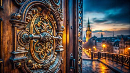 Obraz premium Long Exposure Photography of Ornate Architectural Door, Intricate Design, Unique Shape