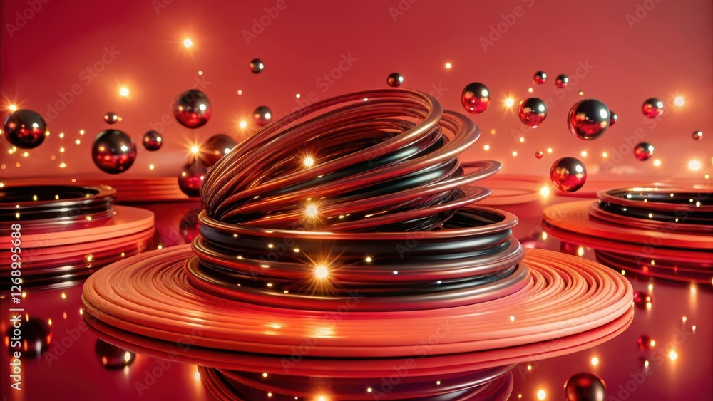 Poster abstract red and black 3d render with glowing elements