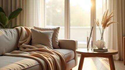 Sick person resting, Living room beige blanket water with straw