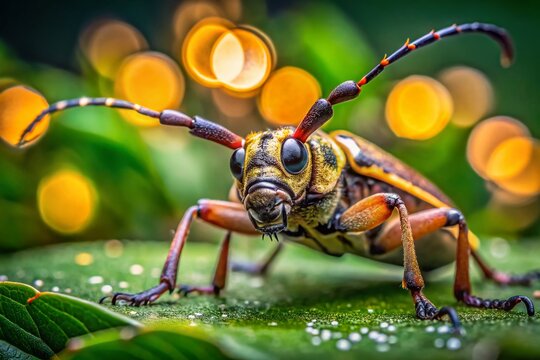 Longhorn Beetle Plagionotus arcuatus Macro Photography with Bokeh Background